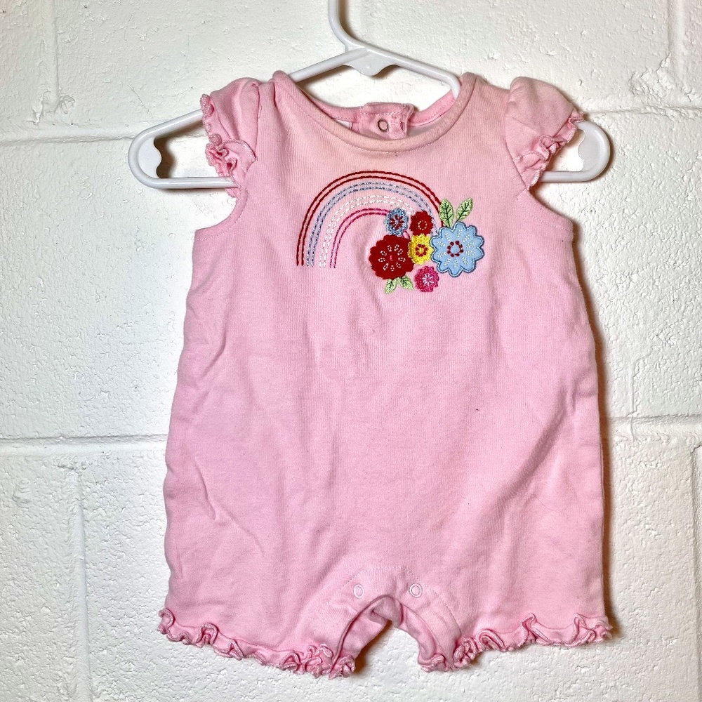 Mayfair Baby Pink with Floral Embroidery Snap Up Romper 3months